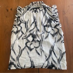 White House Black Market Blouse Top Womens White Silk Mock Neck Flutter Size S